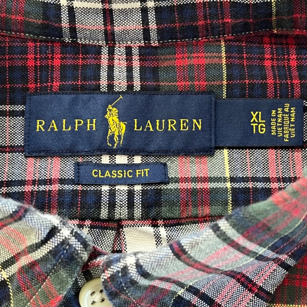 Ralph Lauren Mens Button Down Shirt XL Red Green Plaid LS Classic Fit Pony Logo - Picture 4 of 13